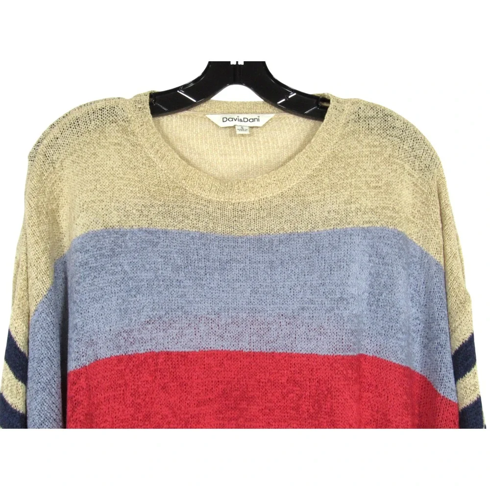 DAVI & DANI Airy Oversized KNIT SWEATER Crewneck COLORBLOCK STRIPES PRINT Sz S
